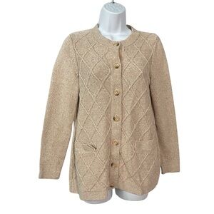 LL Bean cardigan sweater S small Light beige Cream Pockets Cotton Womens FLAW